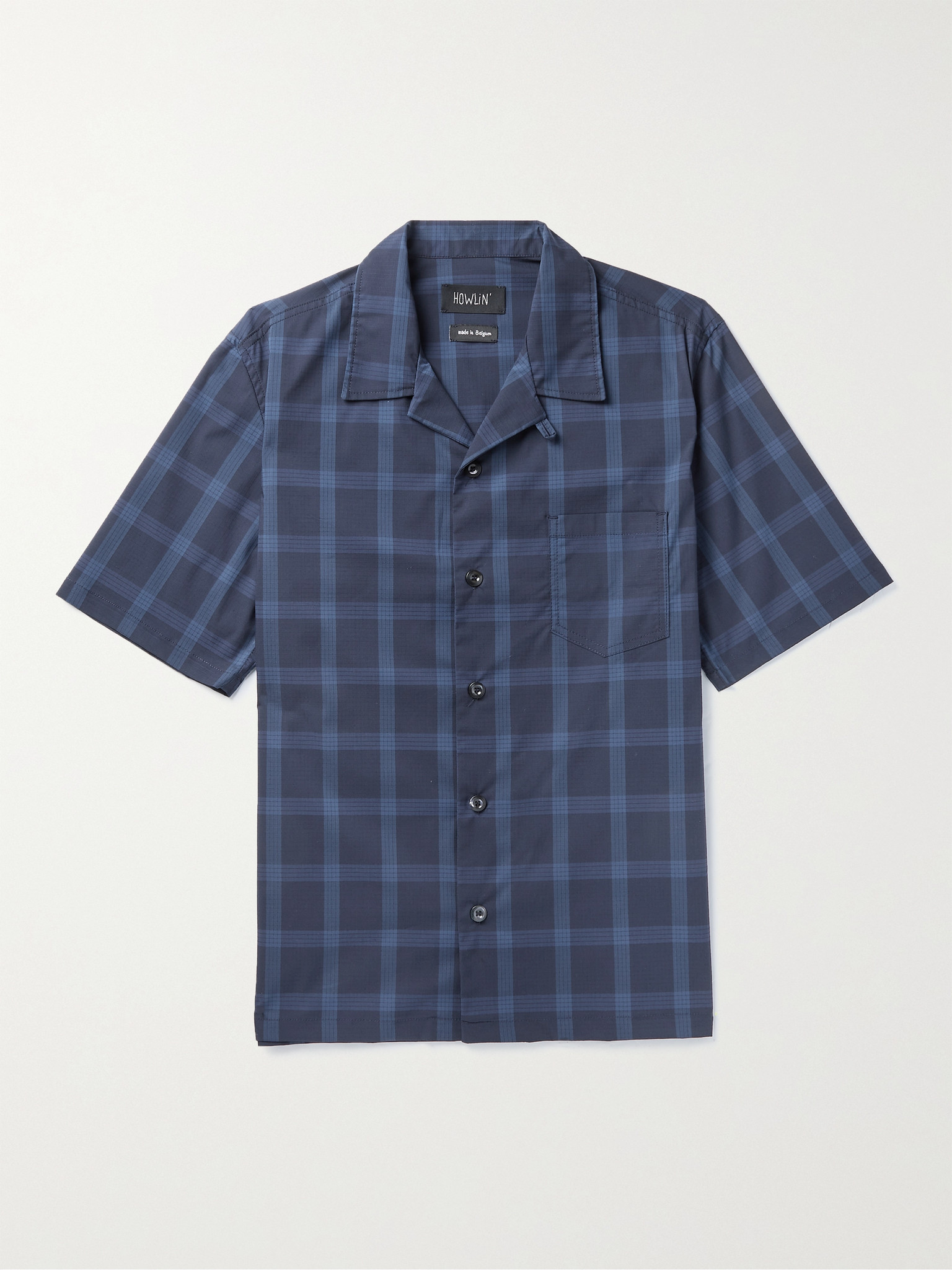 HOWLIN-Cocktail-Camp-Collar-Checked-Cotton-Blend-Ripstop-Shirt ...